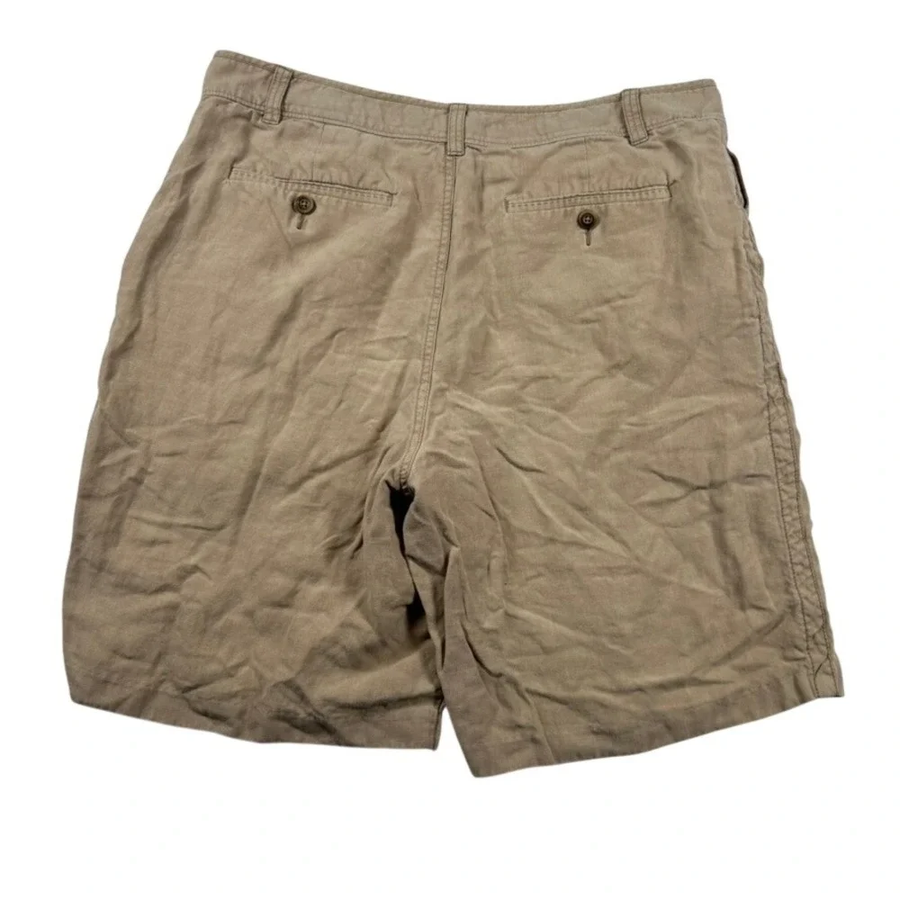 Tommy Bahama Shorts Mens 36 Linen Silk Blend Khaki Flat Front Tan Beachy 10